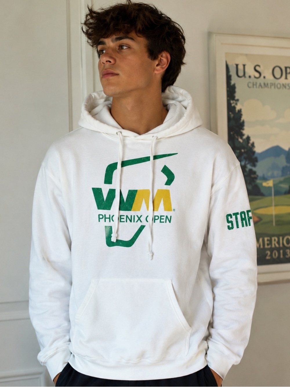 WM Phoenix Open Staff Hoodie White,Green Yellow Golf Pullover Sweatshirt
